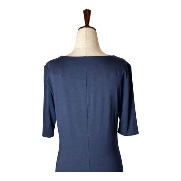 Diane Von Furstenberg Dress Women Medium Navy Blue Half Sleeve Knit Midi Sheath‎ - Picture 4 of 7